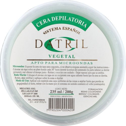 Cera Depilatoria Datril Sistema Español Vegetal Baño María x 200 g