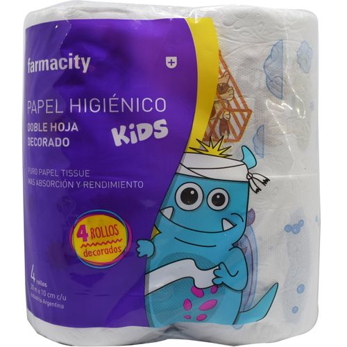 Papel Higiénico Farmacity Kids Doble Hoja Deorado x 4 un x 30m x 10cm c/u