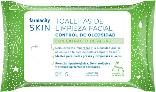 Toallitas Faciales Farmacity Skin Control de Oleosidad x 15 un