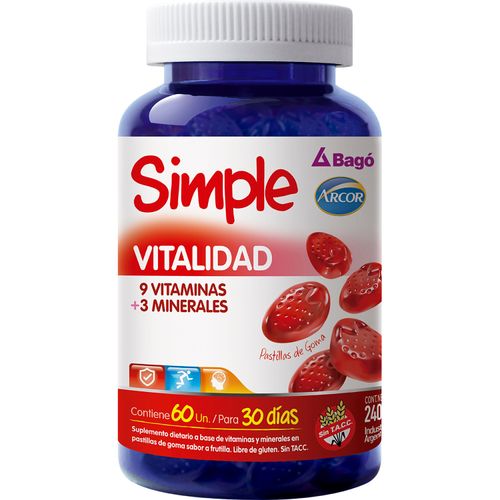 Suplemento Dietario Simple Vitalidad sabor Frutillax 60 Pastillas de Goma