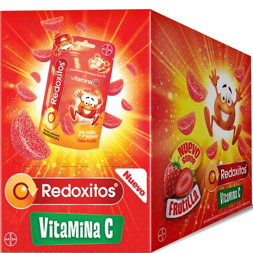 Suplemento Dietario Redoxitos Sabor Frutilla x 6 sobres x 25 Pastillas Masticables c/u