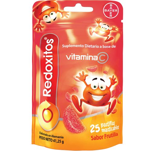 Suplemento Dietario Redoxitos a base de Vitamina C sabor Frutilla x 25 Pastillas Masticables