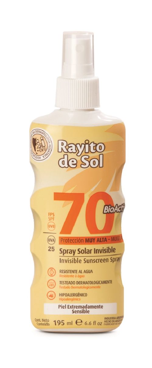 Protector Solar Rayito de Sol en spray invisible FPS 70 x 195 ml