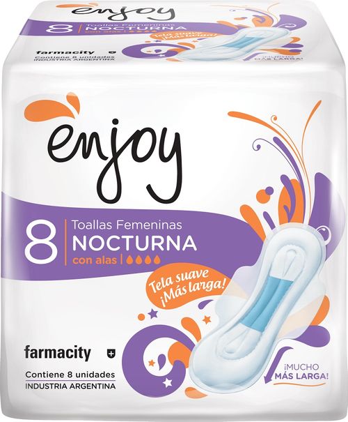 Toallas Femeninas Enjoy  Nocturnas Tela Suave x 8 Un