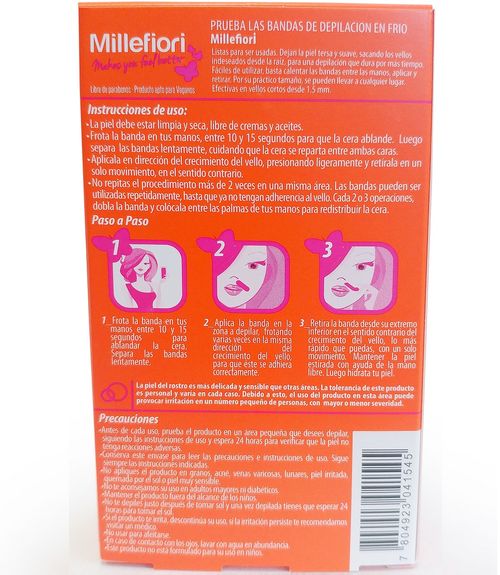 Bandas Depilatoria Facial Millefiori Piel Normal Care x 16 Un