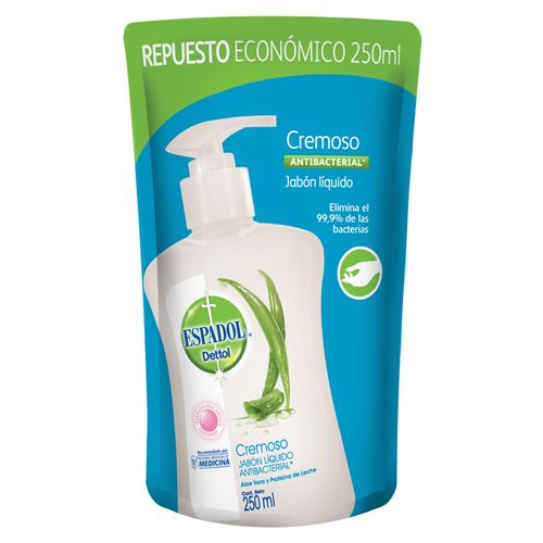 Repuesto Económico Jabón Liquido Espadol Dettol Antibacterial Cremoso x 250 ml