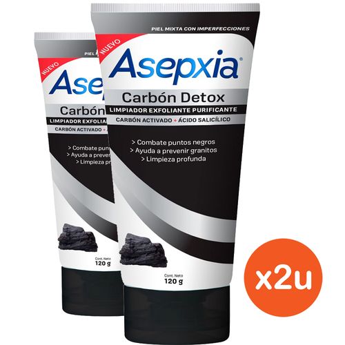 Combo de 2 Crema Limpiadora Asepxia Exfoliante Carbón Detox 120 Gr