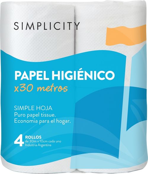 Papel Higiénico Simplicity Simple Hoja x 4 un 30 mt c/u