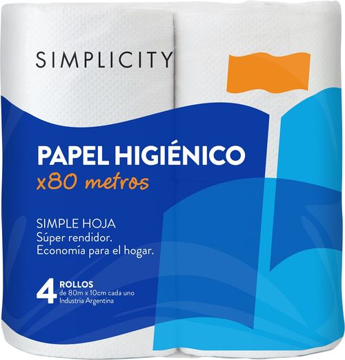 Papel Higiénico Simple Hoja x 4 un de 80 m