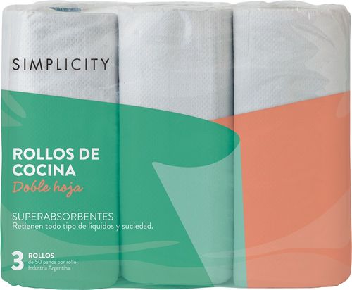 Rollos de Cocina Simplicity Doble Hoja x 3 un