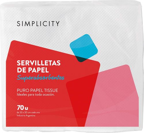 Servilletas de Papel Simplicity Superabsorbentes x 70 un