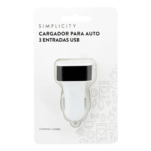 Cargador de Auto Triple USB 12V/24V Simplicity-Color Sujeto a Disponibilidad