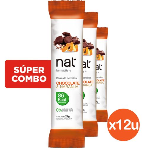 Combo Nat Barras de Cereales sabor Chocolate y Naranja x 21 g x 12 un