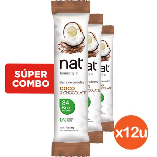 Combo Nat Barras de Cereales  sabor Coco y Chocolate x 21 g x 12 un