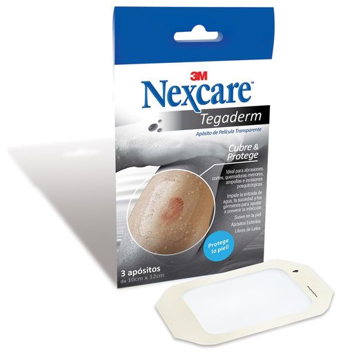 Apósito 3M Nexcare Tegaderm Transparente Grande 10 cm x 12 cm x 3 un