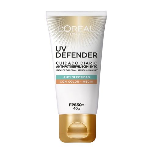 Protector Solar L'Oréal Paris Anti Brillo con color medio fps50 Uv Defender x 40 g