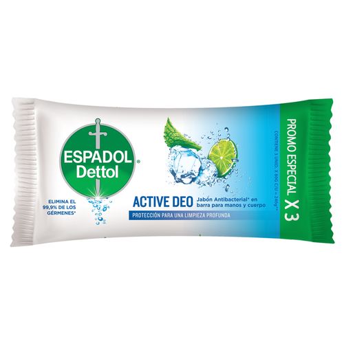 Jabón en Barra Espadol Dettol Active Deo x 80 g x 3 un