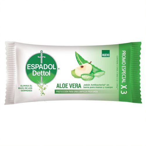 Jabón de Tocador Espadol Dettol Aloe Vera Antibacterial x 80 g x 3 un