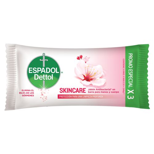 Jabón de Tocador Espadol Dettol Skincare Antibacterial x 80 g x 3 un