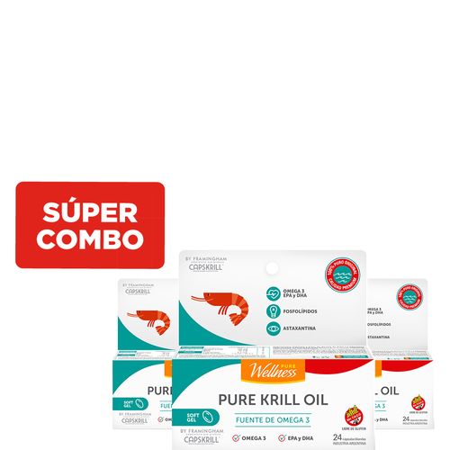 Combo de 3 Suplementos Dietarios en Cápsulas Blandas Pure Wellness a base de aceite de Krill 500 mg x 24 un c/u