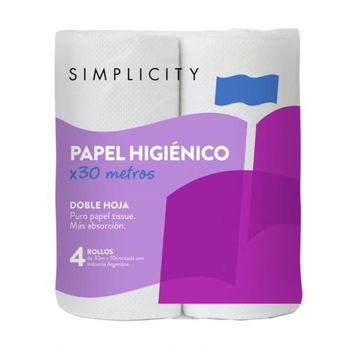 Papel Higiénico Simplicity Doble Hoja x 4 un x 30 m