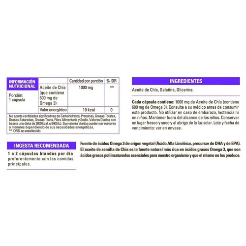 Suplemento Dietario Pure Wellness Chía Oil x 1000 g x 60 cápsulas blandas