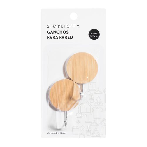 Ganchos para Pared Simplicity Bamboo Redondos x 2 un