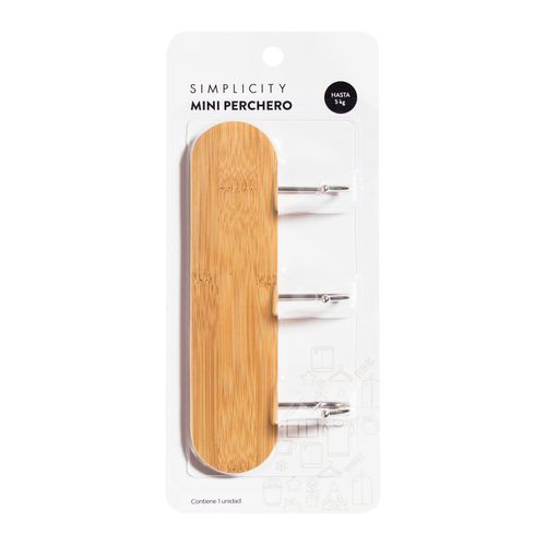 Mini Perchero Simplicity Bamboo con 3 Ganchos