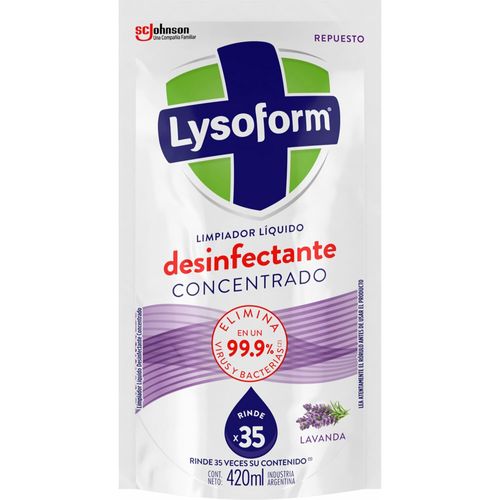 Limpiador Líquido Desinfectante Concentrado Para Pisos Lysoform Lavanda Repuesto x 420 ml