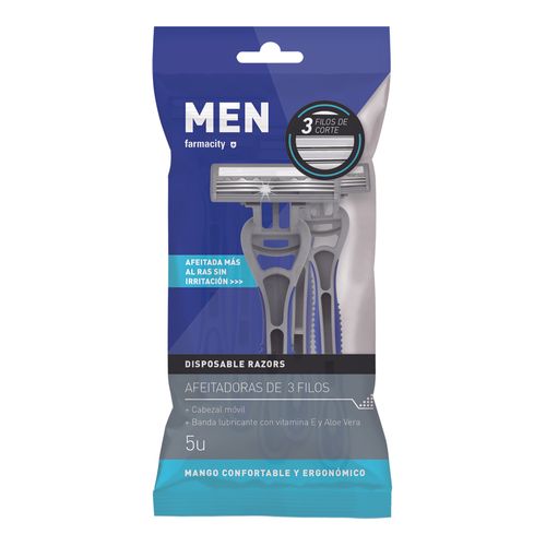 Máquina de Afeitar Descartable Men Farmacity Hombre 3 Filos x 5 un
