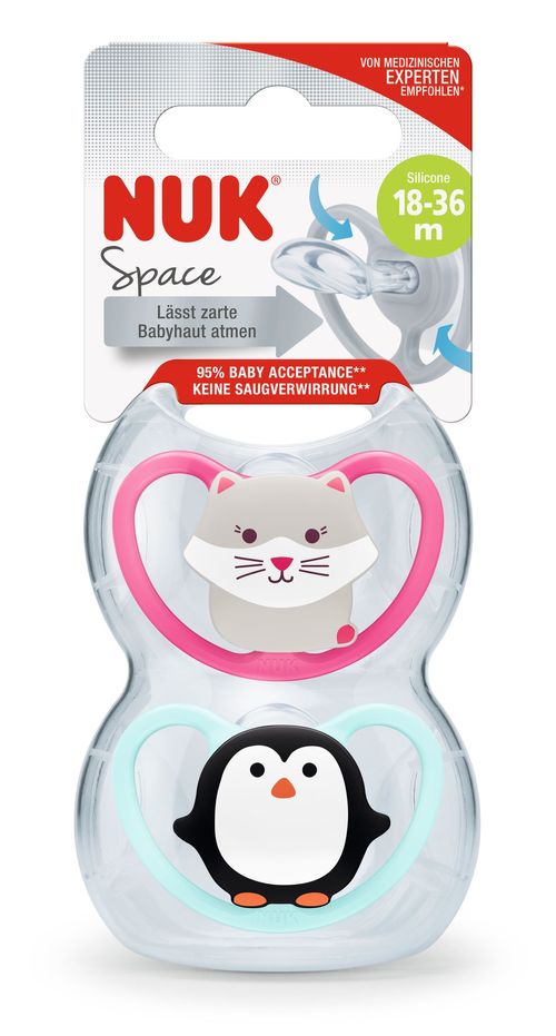 Set NUK Chupete Space T3 Gato y Pingüino x 2 un