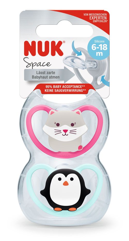 Set NUK Chupete Space T2 Gato y Pingüino x 2 un