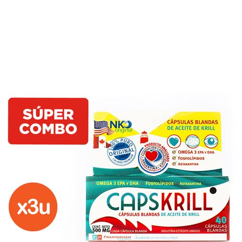 Combo Capskrill Sumplemento Dietario Omega 3 Aceite de Krill x 3 un x 40 caps c/u