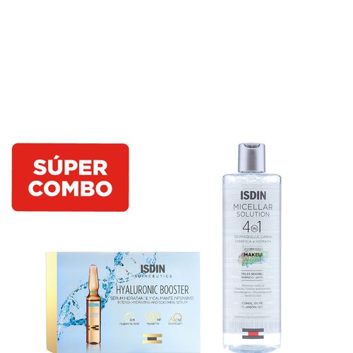 Combo Isdin Solución Micelar x 400 ml + Ampollas Sérum Hidratante y Calmante Isdinceutics Hyaluronic Booster x 30 un