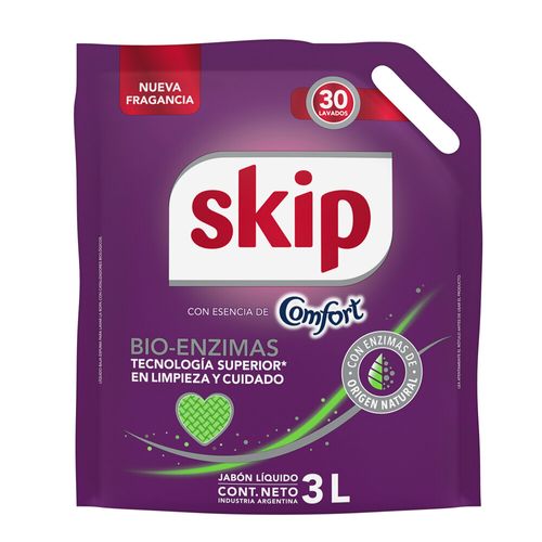 Jabón Líquido para Ropa Skip Fibercare Bio Enzimas con  Comfort x 3 l