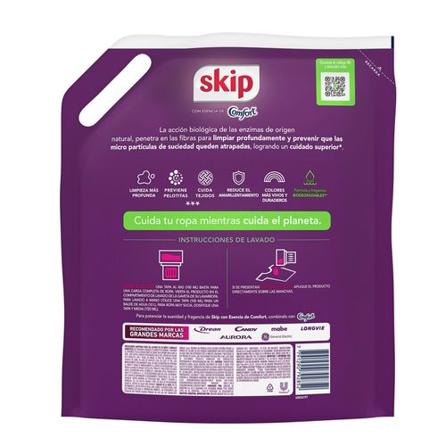 Jabón Líquido para Ropa Skip Fibercare Bio Enzimas con  Comfort x 3 l