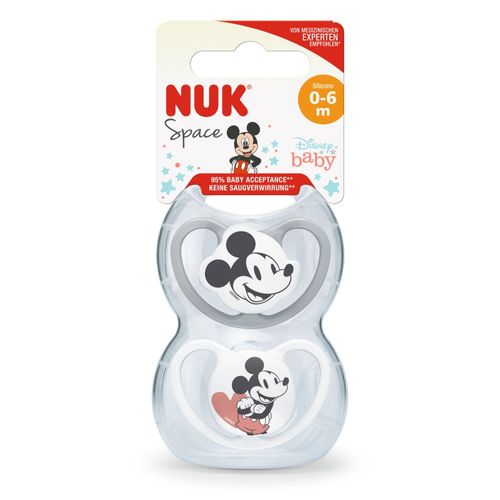 Set Chupete NUK Mickey Mouse T1 Blanco/Gris x 2 un