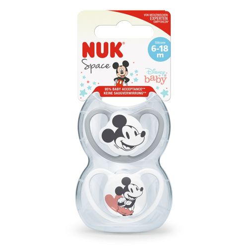 Set Chupete NUK Mickey Mouse T2 Blanco/Gris x 2 un