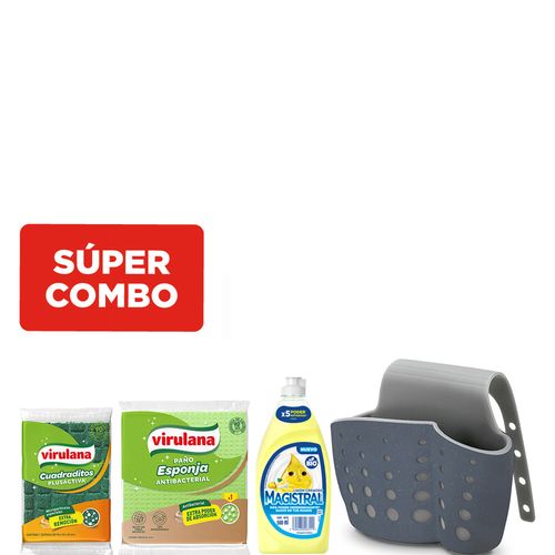 Combo para Cocina Organizador + Detergente + Paño Esponja + Esponja Virulana