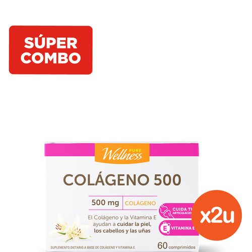 Combo Pure Wellness Colágeno x 500 g x 60 caps blister x 2 un