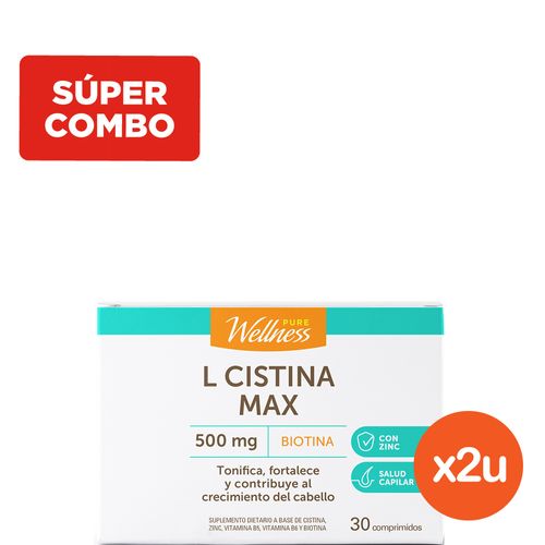 Combo Pure Wellness L-Cistina Max x 500 g x 30 comp x 2 un