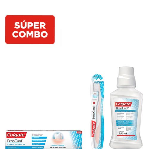 Combo Colgate Periogard Enjuague Bucal + Cepillo Dental Extra Suave + Pasta Dental x 90 g