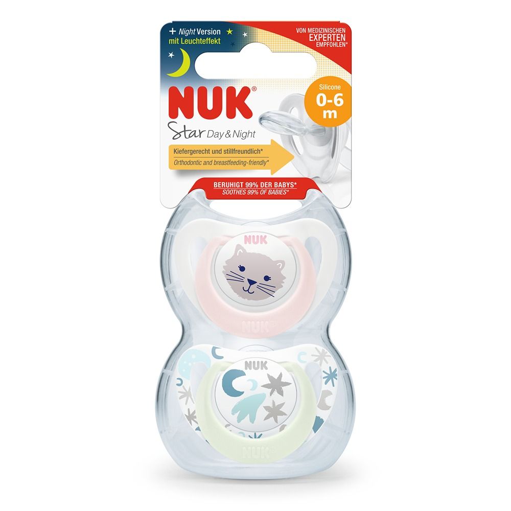 Set 2 Chupetes NUK Space T1 0-6m Erizo/Gato