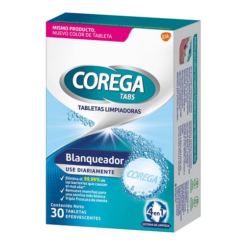 Limpiador de Prótesis Corega Tabs Blanqueador x 30 un