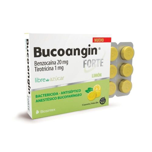 Bucoangin Forte Caramelos Antisépticos Libre de Azúcar sabor Limón x 9 un