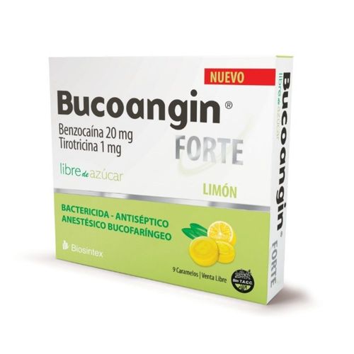 Bucoangin Forte Caramelos Antisépticos Libre de Azúcar sabor Limón x 9 un