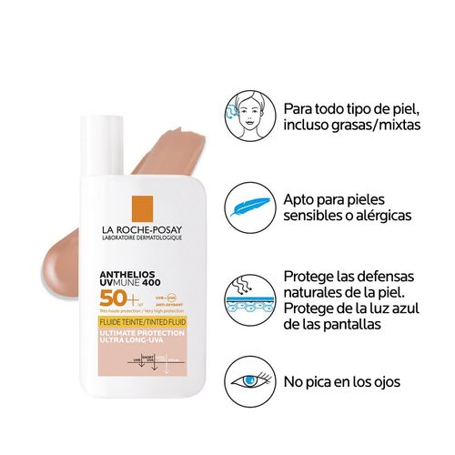 Protector Solar con Color La Roche-Posay Anthelios UVmune 400 Tinted Fluid Spf 50+ x 50 ml