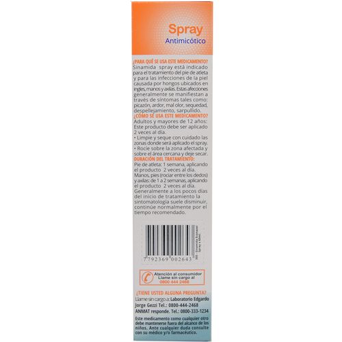 Sinamida Econazol Spray Antimicótico x 60 ml