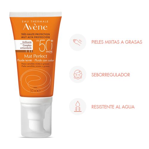 Protector Solar fluido con color Avene Mat Perfect FPS 50+ X 50 Ml