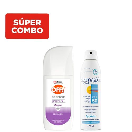 Kit OFF Defense Infantil Spray + Protector Solar Niños Dermaglós FPS50 Spray Continuo